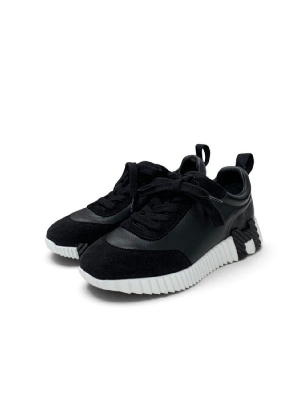 Hermes Bouncing Sneakers Leather Suede Black White